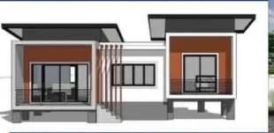 ภาพเรนเดอร์ บ้านชั้นเดียว สไตล์โมเดิร์น โทนส้ม-ขาว
