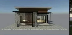 ภาพเรนเดอร์ บ้านชั้นเดียว สไตล์โมเดิร์น โทนหินขัด