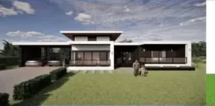 ภาพเรนเดอร์ บ้านชั้นเดียว สไตล์โมเดิร์น ตัวบ้านหลังยาว
